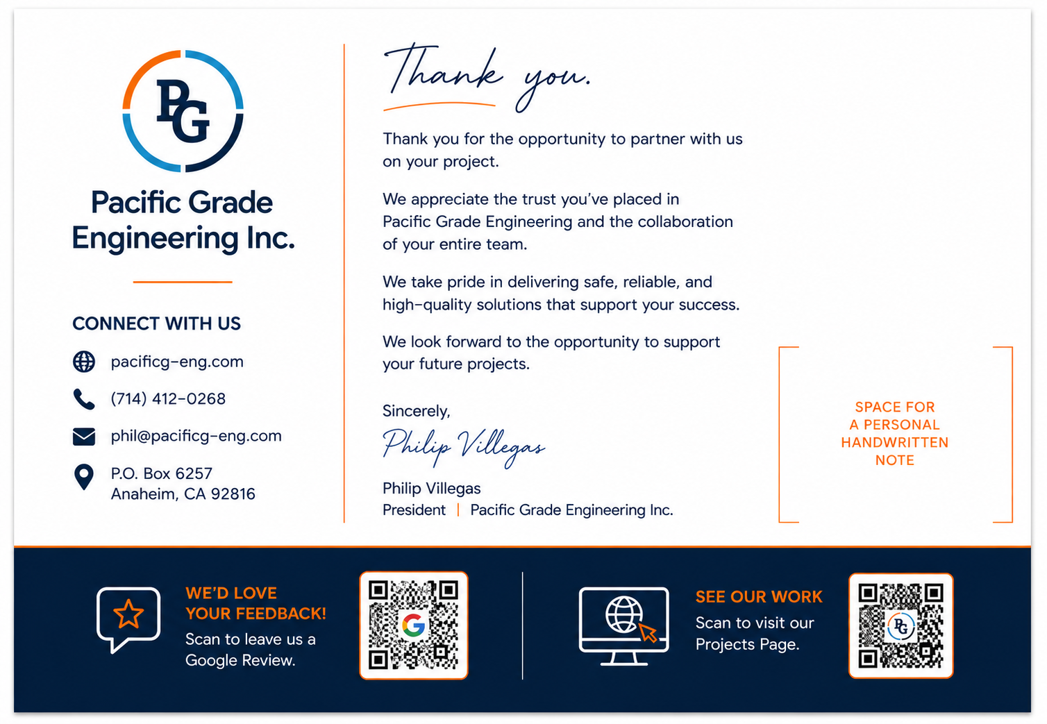 Card thank-you message and review QR codes